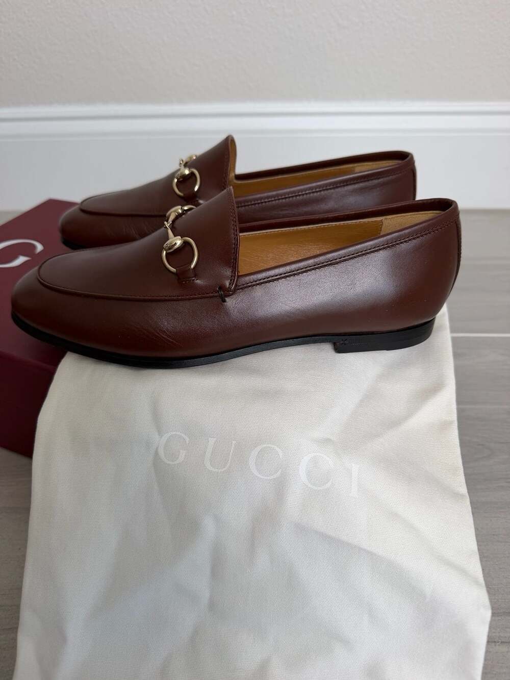 Gucci Jordaan Horsebit Loafers Sweet Chestnut Leather Flats EU 36 NIB - Picture 3 of 10